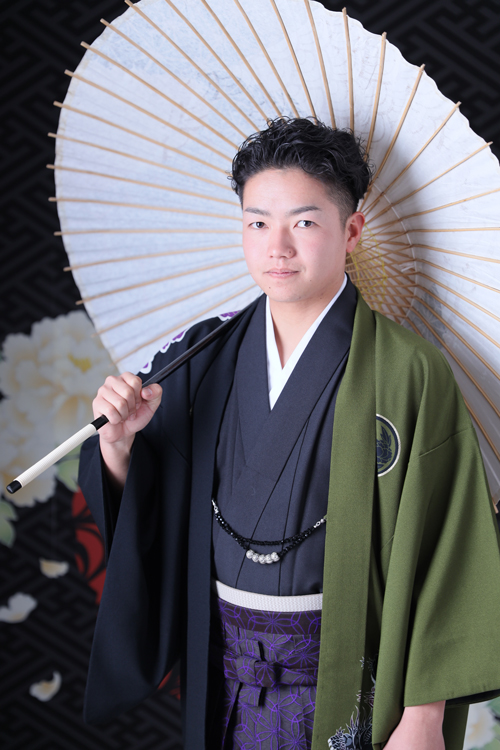 男性袴-袴-傘-羽織カーキ
