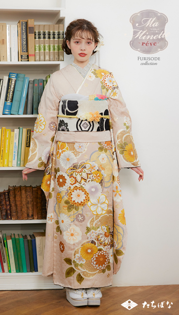 加藤ナナ×振袖-ベージュ｜成人式の新作振袖ご紹介　MNF-407