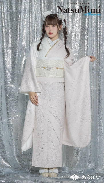 なつみちゃん着用“NatsuMini”の振袖-白|成人記念の新作振袖ご紹介　NAT-002