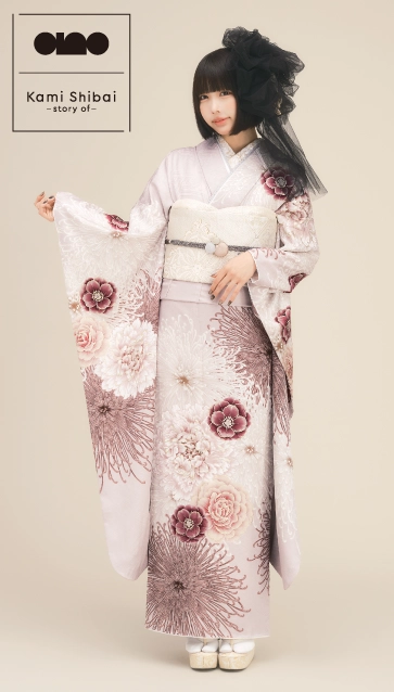 “Kami Shibai-story of- ano”の振袖-ベージュ｜成人記念の新作振袖ご紹介　ANO-307