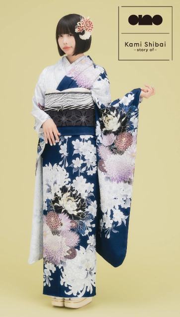 “Kami Shibai-story of- ano”の振袖-紺｜成人記念の新作振袖ご紹介　ANO-308