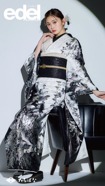 “Edel×古川優奈(ゆうちゃみ)”の振袖-白黒|成人記念の新作振袖ご紹介 E-602