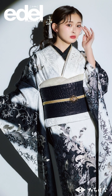 “Edel×古川優奈(ゆうちゃみ)”の振袖-白黒|成人記念の新作振袖ご紹介 E-602