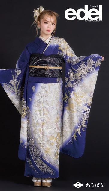 “Edel×古川結菜（ゆいちゃみ）”の振袖-青｜成人記念の新作振袖ご紹介　E-606