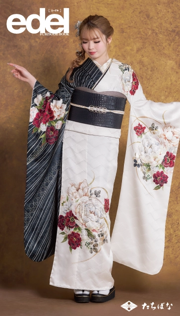 “Edel×古川結菜（ゆいちゃみ）”の振袖-白黒｜成人記念の新作振袖ご紹介　E-615