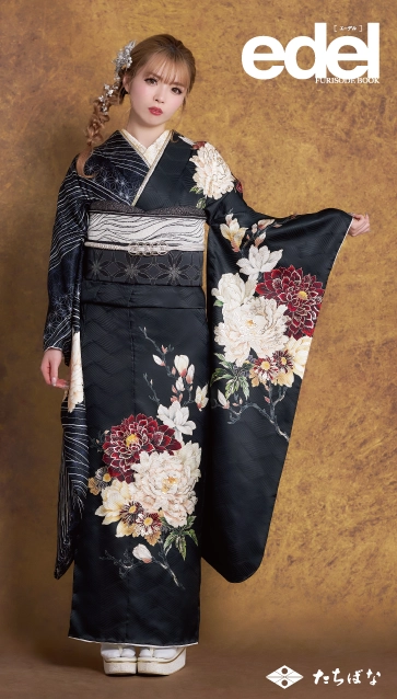 “Edel×古川結菜（ゆいちゃみ）”の振袖-黒｜成人記念の新作振袖ご紹介　E-616