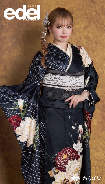 “Edel×古川結菜（ゆいちゃみ）”の振袖-黒｜成人記念の新作振袖ご紹介　E-616
