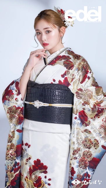 “Edel×古川優奈（ゆうちゃみ）”の振袖-白｜成人記念の新作振袖ご紹介　E-617