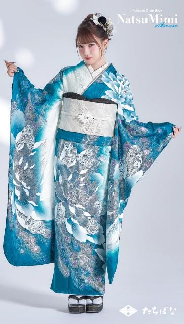 MINAMIちゃん着用“NatsuMimi”の振袖-青|ハタチ記念の新作振袖ご紹介　NAT-203