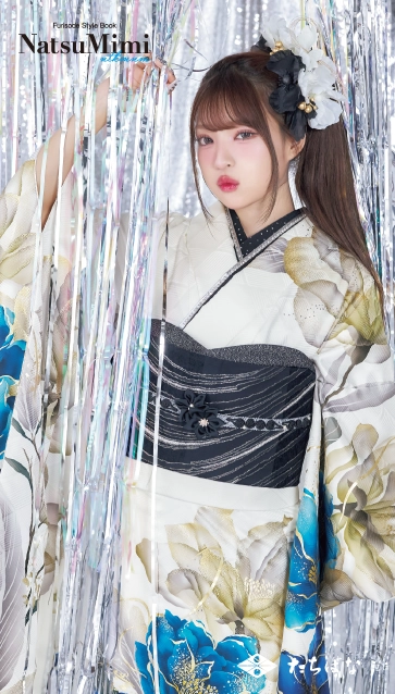 MINAMIちゃん着用“NatsuMimi”の振袖-白|ハタチ記念の新作振袖ご紹介　NAT-209