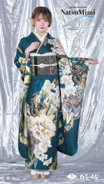なつみちゃん着用“NatsuMimi”の振袖-青|ハタチ記念の新作振袖ご紹介　NAT-215