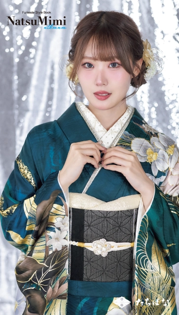 なつみちゃん着用“NatsuMimi”の振袖-青|ハタチ記念の新作振袖ご紹介　NAT-215