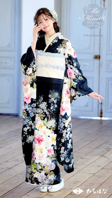 Ma Minette×村上愛花の振袖-黒|ハタチ記念の新作振袖ご紹介　MAF-707