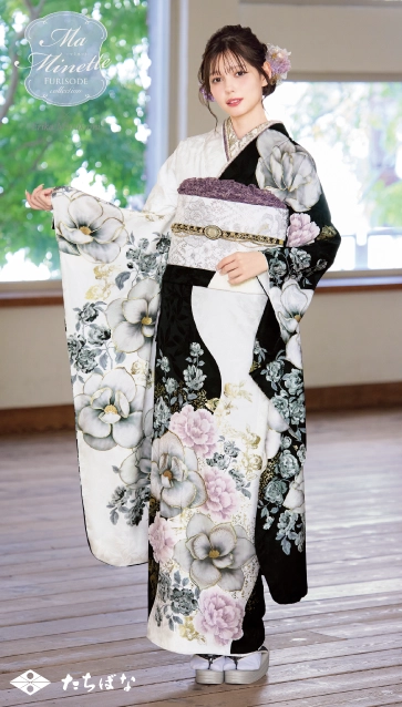 Ma Minette×村上愛花の振袖-白黒|ハタチ記念の新作振袖ご紹介　MAF-712