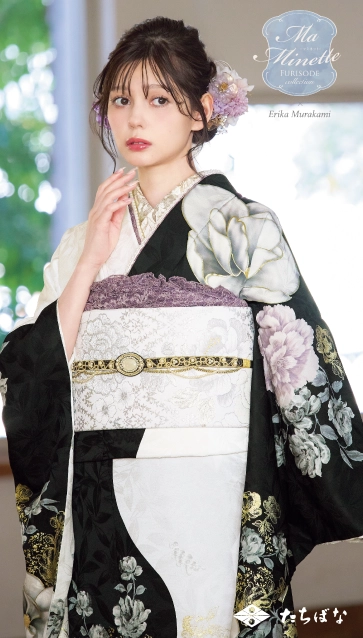 Ma Minette×村上愛花の振袖-白黒|ハタチ記念の新作振袖ご紹介　MAF-712