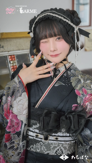 きゅるして×LARME（ラルム）の振袖-黒|ハタチ記念の新作振袖ご紹介　KYU-005