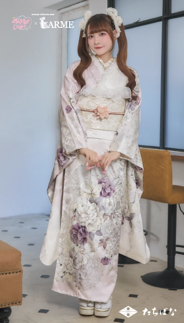 きゅるして×LARME（ラルム）の振袖-白ピンク|ハタチ記念の新作振袖ご紹介　KYU-006
