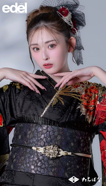 “Edel×古川優奈（ゆうちゃみ）”の振袖-黒｜成人記念の新作振袖ご紹介　E-707