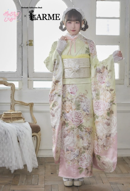 薄黄色 振袖 きゅるりんてしてみて×LARME kyu-004のサムネイル　｜【公式】たちばな・シャレニー